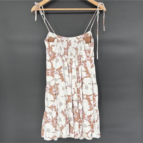 Abercrombie & Fitch Floral Tiered Dress S Brown White Linen Blend Y2k Sundress - Picture 3 of 11